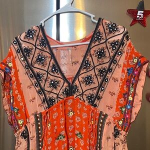 Embroidered Orange Women's Top